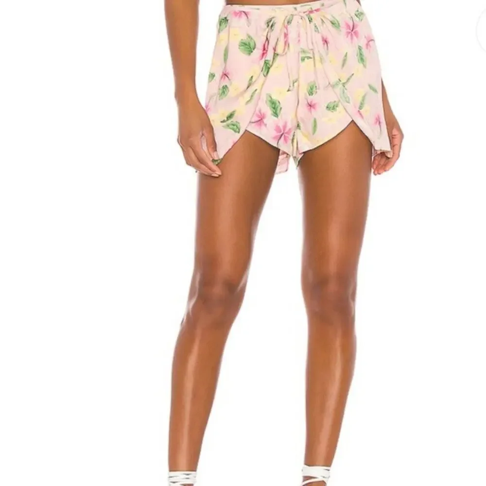 LPA Benni Faux Wrap Shorts Floral Pink Size XL NEW